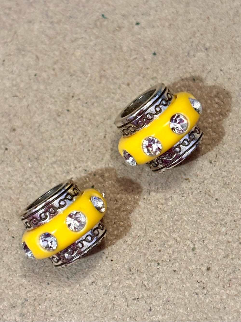 🆕Listing Two Brighton round Dazzle spacers Yellow resin beads w crystals Retired
